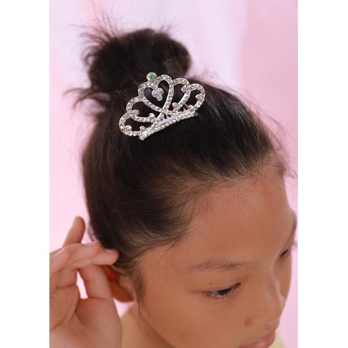 JWICOS Small Girl Comb Mini Crystal Comb Small Rhinestone Hair Comb Princess Silver Headpiece Comb Headband for Birthday Party Halloween Christmas (Silver)