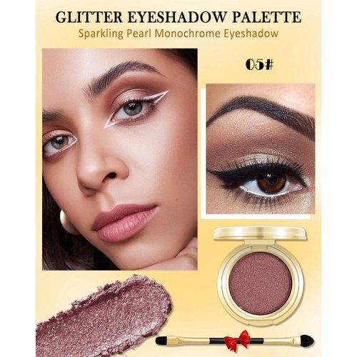 Single Glitter Eyeshadow,Pearl Shimmer Eye Shadow Palette with Brush, Shimmery Illuminating Finish,Long Lasting Waterproof Cream Eyeshadow Intense Color Ultra-Blendable Sparkly Eye Makeup for Women-05