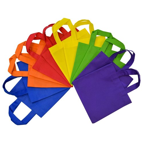 12 Pack Reusable Gift Bags with Handles, Eco Friendly Tote Bags, Party Favor Bags Assorted Bright Neon Colors, Multi Colors (8" Wide x 8" high)