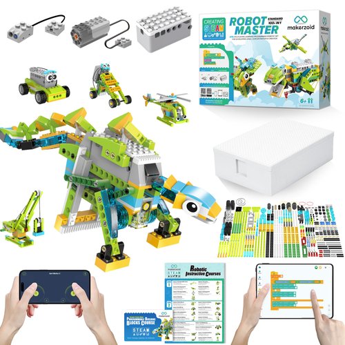 makerzoid Coding Robot Toy for Kids 6+, 100+ in 1 APP Control Robots Building Toys, Programmable Scratch Coding Kit with 23 Video Courses,Birthday Thanks Giving for Kids (370 Blocks)