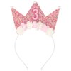 SuPoo Birthday Decorations for 3 Year Old Girl - Headband, Crown, Glitter Hair Band, Flower Princess Tiara Hair Accessory