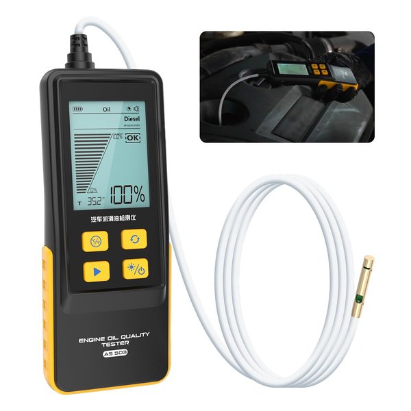 Engine Oil Tester Gasoline & Diesel Engine Oil Quality Tester Analyzer Detector High-precision Car Engine Oil Diagnostic Tool with 800MM Flexible Probe,Identifier&Sound Prompt, 2.8in Backlight Display