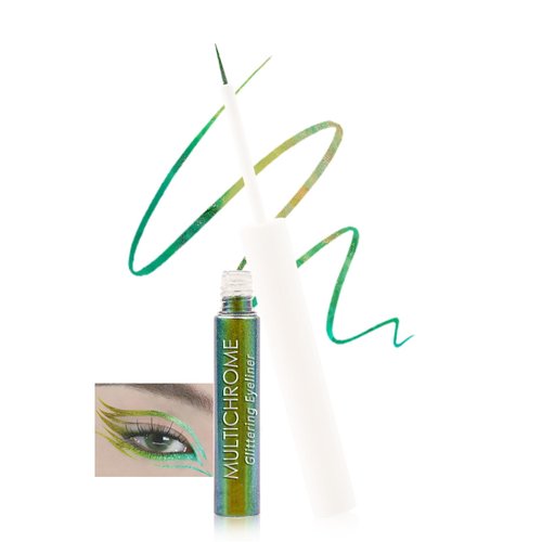 Multichrome Liquid Eyeliner, Metallic Glitter Colored Eye Liner, Waterproof Smudge-Proof Long Wear, Ultra-Fine Tip, High Pigmented Shimmer Eyeliner Eyeshadow Makeup for Women-B2# Yellow Green Indigo