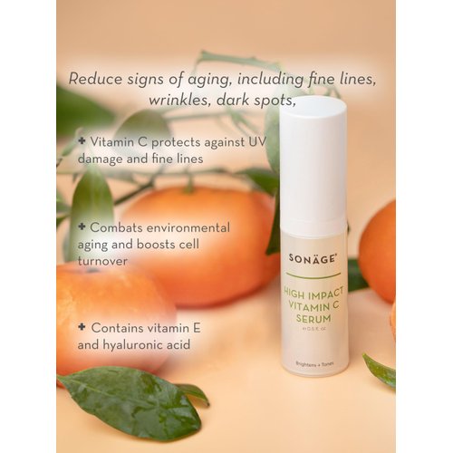 Sonage High Impact Vitamin C Serum: With Hyaluronic Acid | Brightens, Hydrates, Fades Dark Spots and Corrects Skin Tone (15 ml)