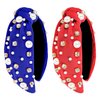 Wecoe 2 Pack Knotted Headbands Rhinestone Pearl Headband Women Girls Red Royal Blue Wide Headbands Non Slip Fashion Cloth Sparkly Diamond Beaded Headbands Hair Accessories For Women Girls Gifts