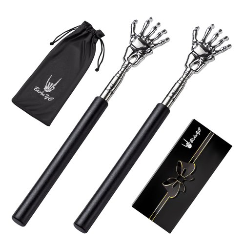 2-Pack Skeleton Hand Back Scratcher Portable Extendable Telescopic Ghost Hand Massages Back Scratcher Soft Rubber Handles with Best for Send Friends/Colleagues/Elders Best Gift (Black)