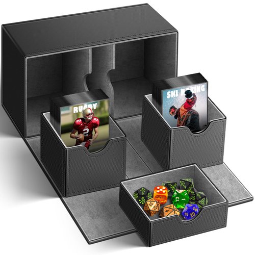 Trading Double Card Deck Case with Dice Tray, Magnetic Closure Commander Card Storage Box Holds 200+ Sleeved Cards Magic Gathering Card Protectors Fit for MTG and Sport Cards