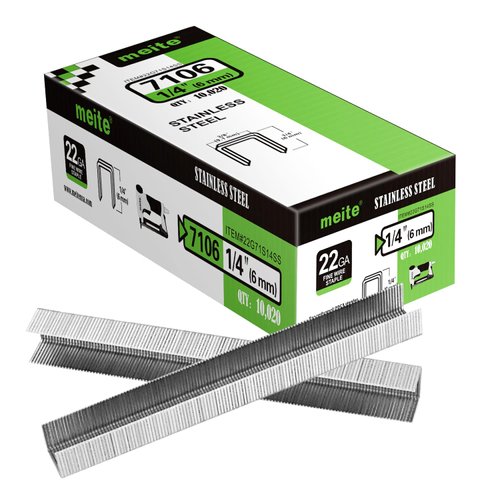 meite 22 Gauge 3/8-inch Crown 304 Stainless Steel Staples with 1/4-inch Length for Upholstery Staplers 10,020 per Box (1 Box)