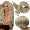 Full Shine Tape in Extensions Human Hair 18 Inch Blonde Hair Extensions Tape in Real Human Hair Color 16 Highlighted 22 Invisible Skin Weft Tape Hair Extensions 50g 20 Pcs Seamless Hair Extensions