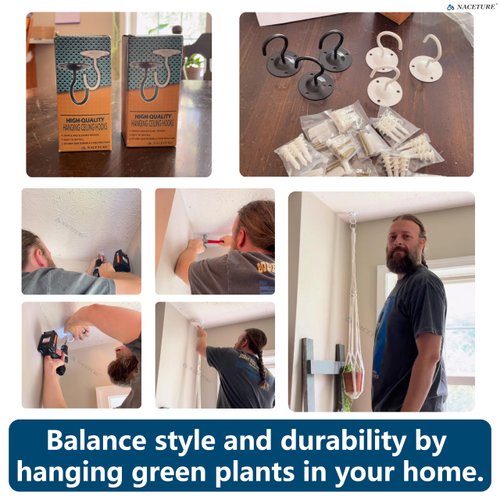 NACETURE Ceiling Hooks for Hanging Plants 3 Pack - Plant Hanger Indoor Hanging Hooks Metal Plant Bracket Iron Lanterns Hangers for Wind Chimes, Planters (Round White 3 Pack) (White, 3 Pack)