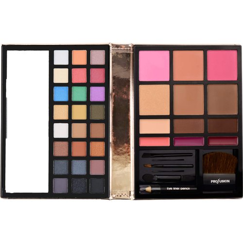 Profusion Cosmetics - Face - Professional Eyeshadow Lip Gloss Blush Highlighter Bronzer Eyebrow Wax Powder Eyeliner Pencil, Brushes Included Makeup Set