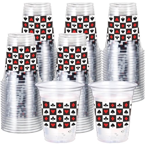 Amyhill 60 Pack Casino Plastic Party Cups bulk 12 oz Casino Poker Disposable Clear Plastic Game Night Themed Cups for Party for Casino Birthday Wedding Holiday Party Supplies Favors
