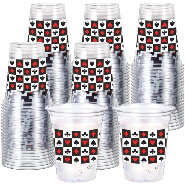 Amyhill 60 Pack Casino Plastic Party Cups bulk 12 oz Casino Poker Disposable Clear Plastic Game Night Themed Cups for Party for Casino Birthday Wedding Holiday Party Supplies Favors
