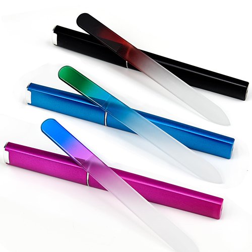 EAONE Glass Nail File with Case 3 Pack, Crystal Nail Files, Double-Sided Etched Fingernail Glass Nail Files for Natural Nails Professional Foot Nail Care Tool with Case Stocking Stuffers for Women