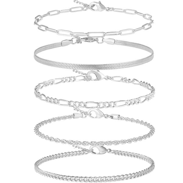 AOZEL Ankle Bracelets for Women, 925 Sterling Silver Plated Anklets Bracelet for Women Waterproof Cuban Link Chain Anklet Non Tarnish