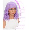 YYHR Natural Wavy Wig with Air Bangs Short Bob Loose Wavy Wig Curly Wavy Shoulder Length Bob Synthetic Cosplay Wig for Girl Colorful Costume Wigs (Purple)