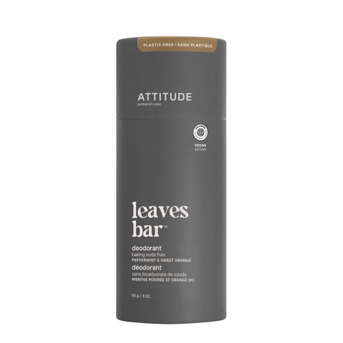 ATTITUDE Plastic-Free Deodorant, Aluminum Free, Baking-Soda Free, EWG Verified Body Care, Vegan and Cruelty-free, Peppermint and Sweet Orange, 3 Ounces
