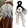 Knotted Bow Hair Scarf Scrunchies for Girls Black Ribbon Bow Hair Ties for Girls Mesh Bow Scrunchies with Long Ribbons Beige Bowknot Hair Rope Elastic Bands Ponytail Holders Accessories for Women 2PCS