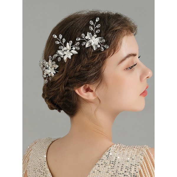 JWICOS Bride Wedding Hair Pins Flower Bridal Hair Pieces Silver Wedding Hair Accessories for Women and Girls Pack of 3