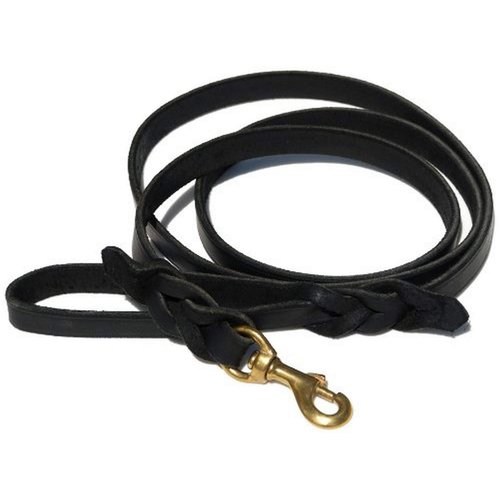 Ray Allen Mfg Signature K9 Braided Leather Leash, 6-Feet x 3/4-Inch, Black