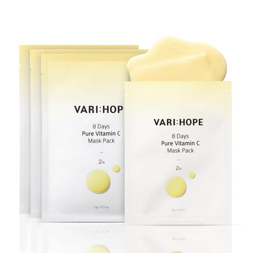 VARIHOPE 8 Days Pure Vitamin C Sheet Mask (5 pcs) - Super Hydrating Facial Mask for Improved Skin Texture & Dark Spots. Korean Skin Care. Stabilized Vitamin C, Panthenol, Carrot Seed Oil.
