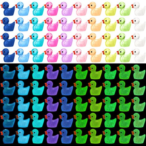 100 Pcs Halloween Mini Resin Ducks Glow in The Dark Tiny Ducks Luminous Halloween Miniature Duck Micro Landscape Gardening Figurines Potted Flower Pots Decorations DIY Charms Ornaments Party Favors