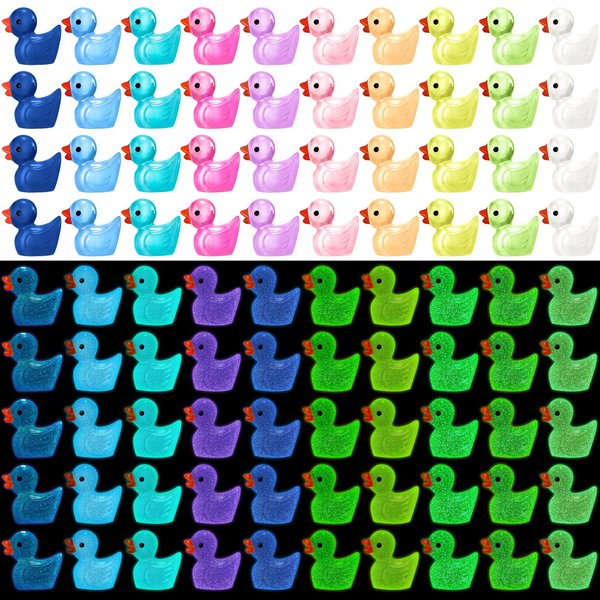 100 Pcs Halloween Mini Resin Ducks Glow in The Dark Tiny Ducks Luminous Halloween Miniature Duck Micro Landscape Gardening Figurines Potted Flower Pots Decorations DIY Charms Ornaments Party Favors