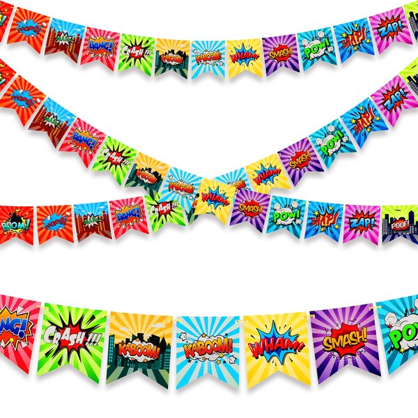 Colarr 4 Pieces Hero Party Decorations Boys Birthday Hero Theme Birthday Banner Reusable Hero Garland Decor Swallowtail Flag Kids Party Banners for Kids Boys Baby Shower Party Supplies Wall Decoration