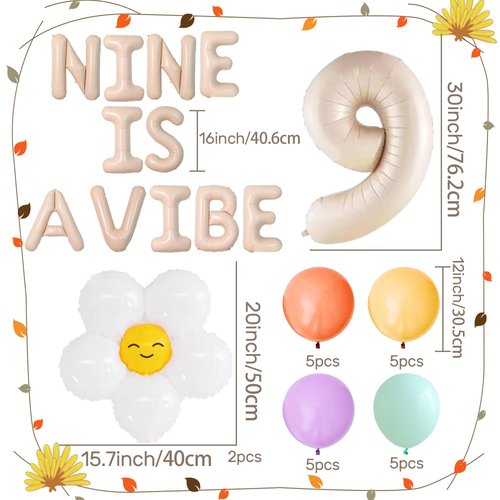 JeVenis Nine is A Vibe Party Decoration Groovy 9th Birthday Decorations Hippie Banner Boho Decor Retro Flower Daisy 60's 70's Theme Party Supplies