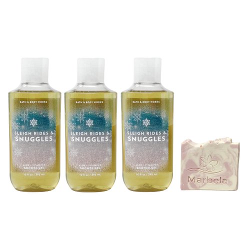 Bath & Body Works Sleigh Rides & Snuggles - 3 Pack Of Shower Gel With a Himalayan Salts Springs Sample Soap.