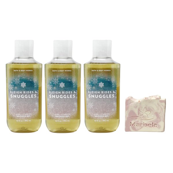 Bath & Body Works Sleigh Rides & Snuggles - 3 Pack Of Shower Gel With a Himalayan Salts Springs Sample Soap.