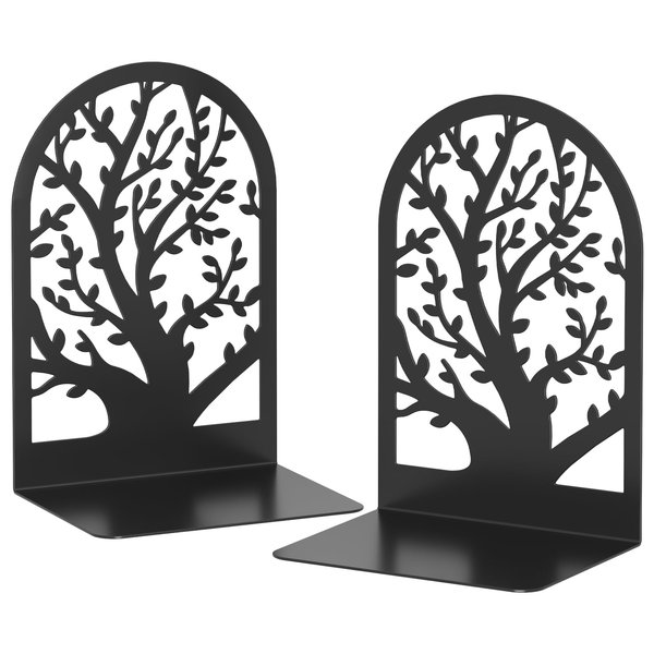 VFINE Bookends 1 Pair, Black Metal Book Ends, Bookends for Shelves, Unique Decorative Tree Book Ends for Shelves, Book Ends to Hold Books, Book Stopper, Bookend for Home Office (Style A)