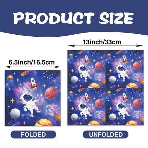 Outer Space Party Napkins, 40PCS Outer Space Napkins Disposable, Astronaut Party Supplies Birthday Decorations, Rocket Ship Party Dinner Paper Napkins for Wedding, Theme Party, Birthday, 6.5 Inch