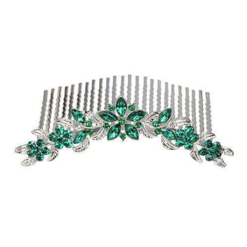 Faship Emerald Green Rhinestone Crystal Floral Hair Comb