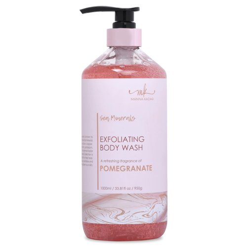 Manna Kadar Beauty Dead Sea Minerals Exfoliating Body Wash, Pomegranate - Body Wash, Shower Gel, Moisturizing Scrub, Brighten Dull Skin