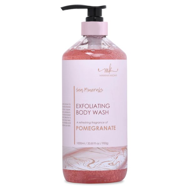 Manna Kadar Beauty Dead Sea Minerals Exfoliating Body Wash, Pomegranate - Body Wash, Shower Gel, Moisturizing Scrub, Brighten Dull Skin