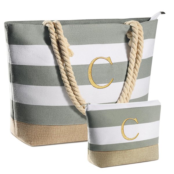 YOOLIFE Gifts for Sister - Sister Gifts, Sister Gifts from Sister, Birthday Gifts for Sister, Sister Birthday Gifts Unique, Sister In Law Gifts, Monogram Waterproof Beach Tote Bag Monogram C