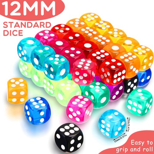 Simgoing 500 Pieces Colored Dice Set 12mm 6 Sided Bulk Dice with 5 Pieces Drawstring Pouches Mini Dice Bulk for Board Dices Game Classroom Teaching Math Learning, 10 Color(Classic Color)