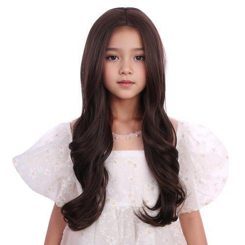 Edivd Kids Mixed Brown Wig Child Long Dark Brown Wavy Curly Wig Girls Chocolate Brown Middle Part...