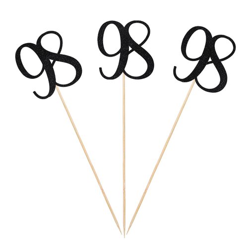 Black Glitter 98th Birthday Centerpiece Sticks, 12-Pack Number 98 Table Topper Anniversary Party Decorations
