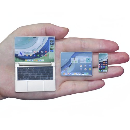 Dollhouse Decoration Miniature Accessories Dollhouse Worlds Smallest Computer Laptop Tablet Phone Simulation Accessories for Doll 1:6 1:12 Miniatures Play Set (Titanium Colour)