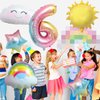 6th Birthday Decorations Girl, 6th Rainbow Birthday Balloons Set with Sun Rainbow Gradient Stars and 40 Inch Number 6 Foil Balloon for Rainbow Theme Girls 6th Birthday Party Decoration Supplies