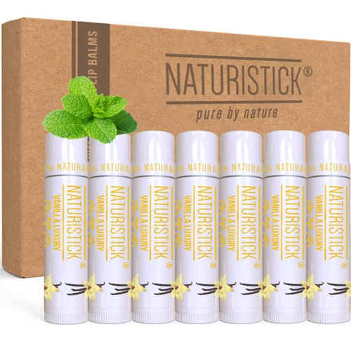 7-Pack Vanilla Lip Balm Gift Set by Naturistick. 100% Natural Ingredients. Best Beeswax Chapstick for Dry, Chapped Lips. Made in USA