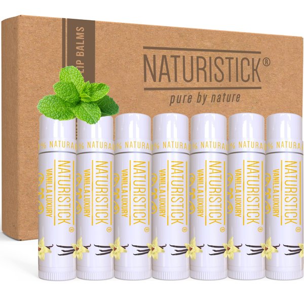 7-Pack Vanilla Lip Balm Gift Set by Naturistick. 100% Natural Ingredients. Best Beeswax Chapstick for Dry, Chapped Lips. Made in USA