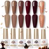 Born Pretty Fall Winter Halloween Gel Nail Polish Burgundy Wine Red Caramel Brown Coffee Autumn Gel Polish Set Gel Nail Kit Christmas Gift Nail Art Manicure Collection 6PCS 7ML