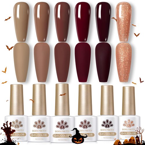 Born Pretty Fall Winter Halloween Gel Nail Polish Burgundy Wine Red Caramel Brown Coffee Autumn G...