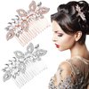 HINZIC 2pcs Wedding Hair Combs Crystal Rhinestone Bridal Hair Combs Pearl Hair Comb Side Wedding Hair Pieces Wedding Hair Accessories for Brides Women Girls(Pink-gold, Silver)
