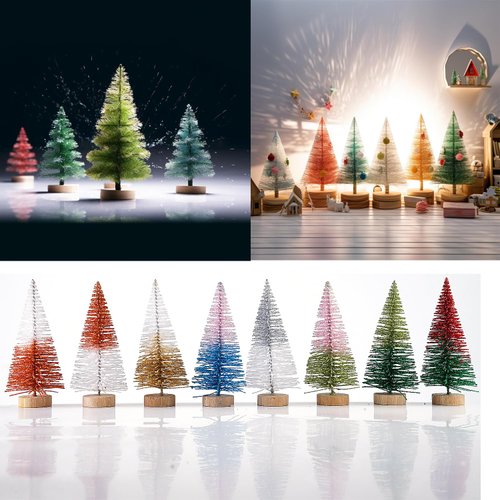 10 Pcs 1:12 Mini Dollhouse Accessories Christmas Cedar Tree Decorations Mini Pine Trees – Small Gradient Color Trees Ideal for Home, Office, Festive and for Dollhouse Decor (10 Pcs Multiple Colors)