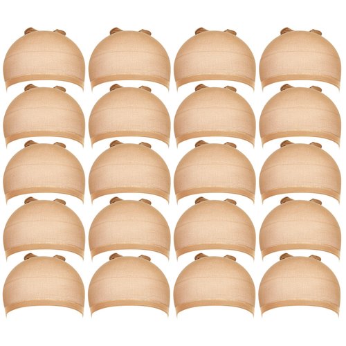 Teenitor Wig Cap, 20pcs Stocking Caps for Wigs, Tan Wig Cap for Women, Stretchy Nylon Wig Cap Beige