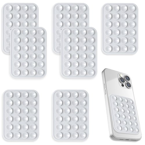 ASTIMESA 8 Pcs Suction Phone Case with Backing Adhesive, Non Slip Sticky Phone Grip, Hands-Free Silicone Suction Cup Phone Mount Holder Attachment for Mobile Selfies Videos 3.15 x 2.16 Inch (White)
